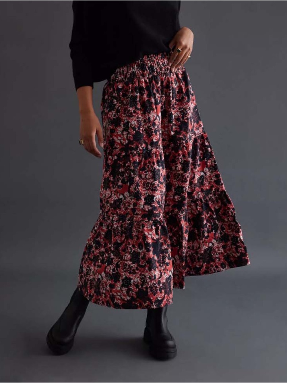 Anthropologie Maeve Somerset Maxi Tiered Skirt Floral Cotton Small Petite Boho